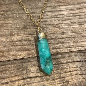 Green agate stone pendant on Gold plated chain new handmade